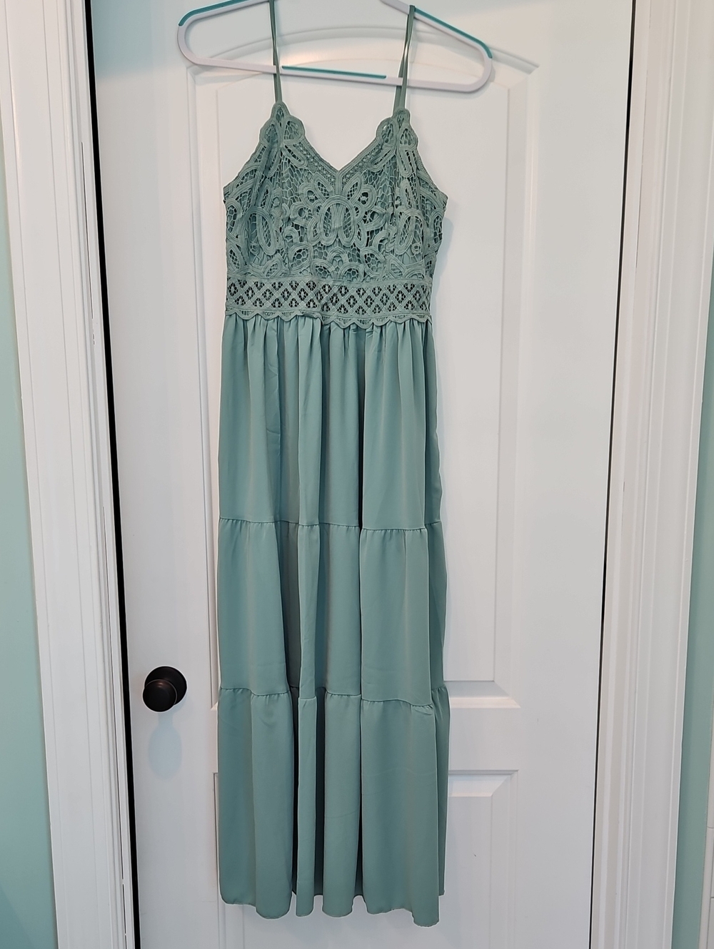 Sleeveless Crochet Bodice Maxi Dress in Sage
